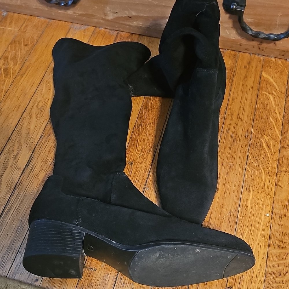 Elegant Black Knee-High Women's Boots Stretch Suede Like 39 Or 9